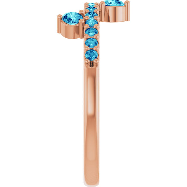 14K Gold Round Natural Blue Zircon Accented Ring - Rose Gold - view 4