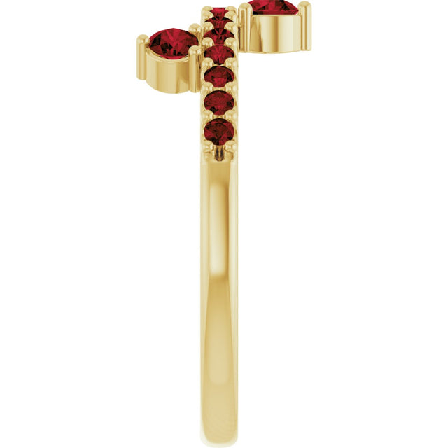 14K Gold Round Natural Mozambique Garnet Accented Ring – 3mm Stones - Yellow Gold - view 4