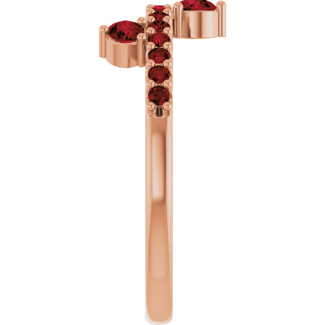 14K Gold Round Natural Mozambique Garnet Accented Ring – 3mm Stones - Rose Gold - view 4