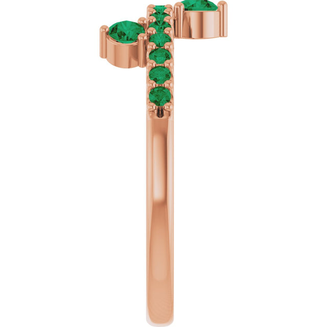 14K Gold Round Natural Emerald Accented Ring - Rose Gold - view 4