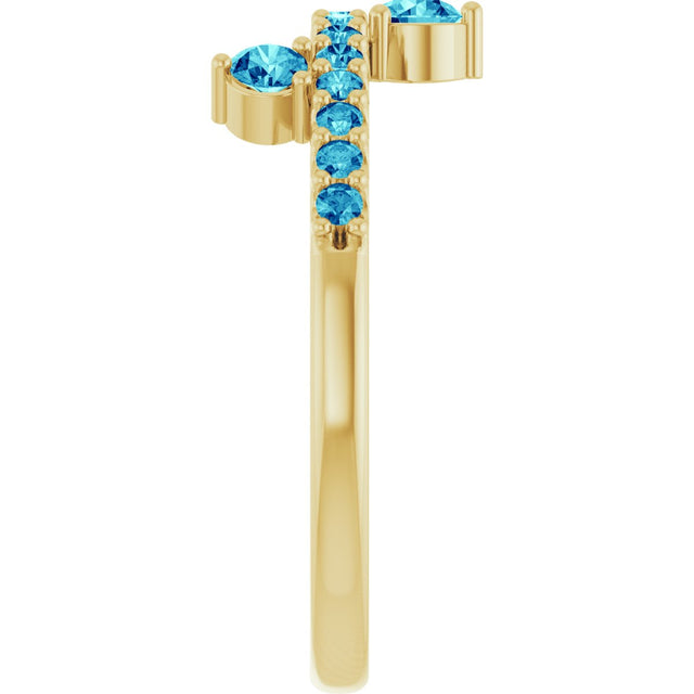 14K Gold Round Natural Blue Zircon Accented Ring - Yellow Gold - view 4