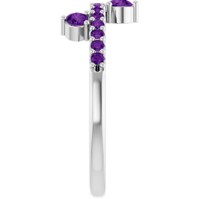 Platinum Round Natural Amethyst Accented Ring - view 4