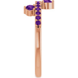 14K Gold Round Natural Amethyst Accented Ring - Rose Gold - view 4