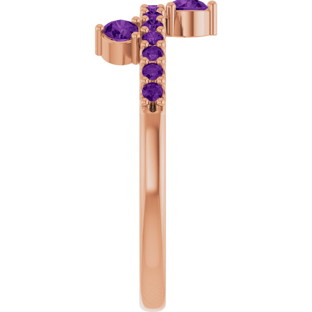 14K Gold Round Natural Amethyst Accented Ring - Rose Gold - view 4