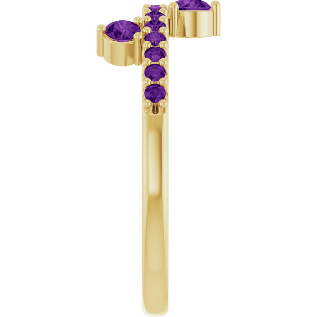 14K Gold Round Natural Amethyst Accented Ring - Yellow Gold - view 4