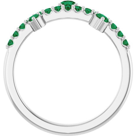 Platinum Round Natural Emerald Accented Ring - view 2
