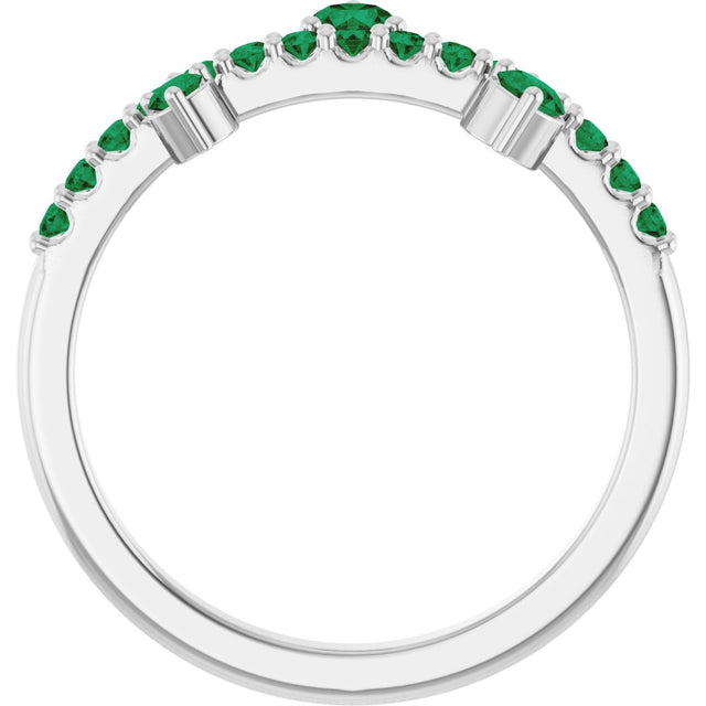 Platinum Round Natural Emerald Accented Ring - view 2