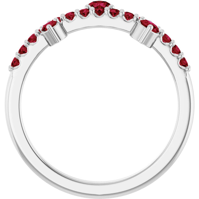 Platinum Round Lab-Grown Ruby Accented Ring - view 2