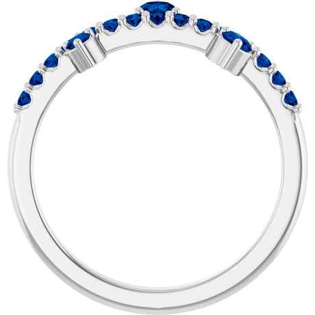 Platinum Round Lab-Grown Blue Sapphire Accented Ring - view 2