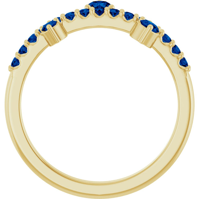14K Gold Round Lab-Grown Blue Sapphire Accented Ring - Yellow Gold - view 2