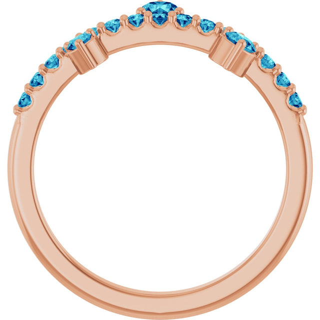 14K Gold Round Natural Blue Zircon Accented Ring - Rose Gold - view 2