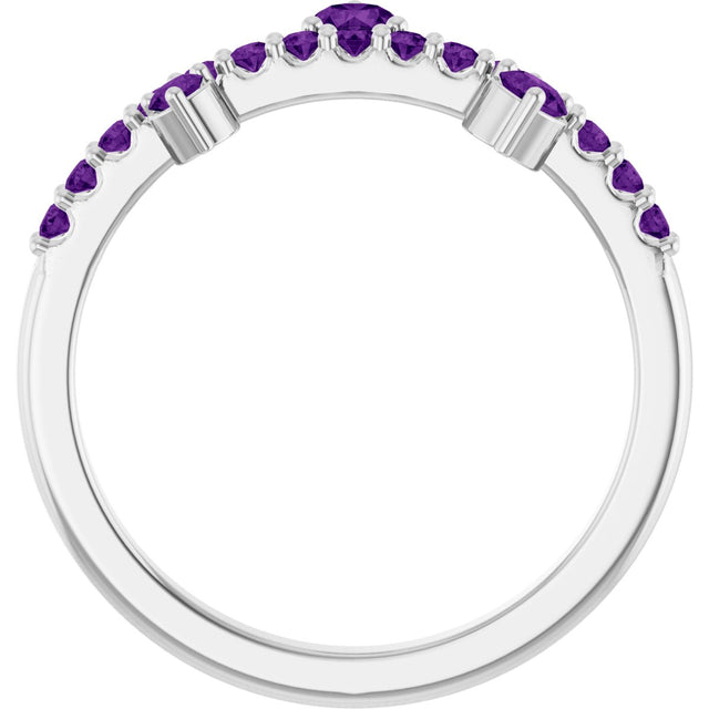 Platinum Round Natural Amethyst Accented Ring - view 2