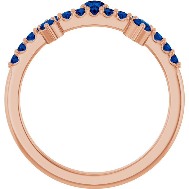 14K Gold Round Lab-Grown Blue Sapphire Accented Ring - Rose Gold - view 2