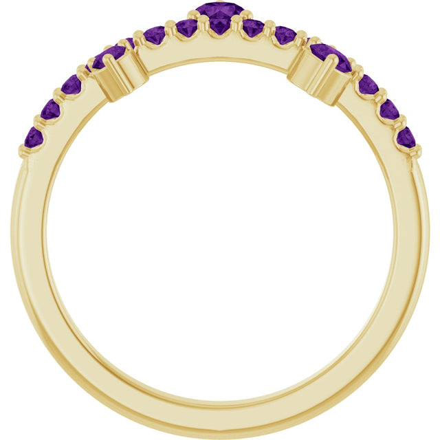 14K Gold Round Natural Amethyst Accented Ring - Yellow Gold - view 2