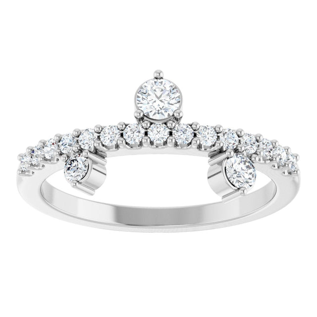 14K Gold Round Natural White Sapphire Accented Ring - White Gold - view 3