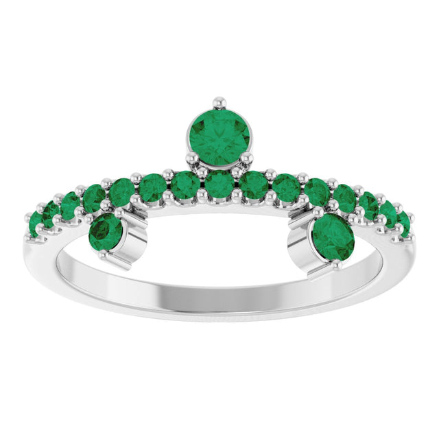 Platinum Round Natural Emerald Accented Ring - view 3