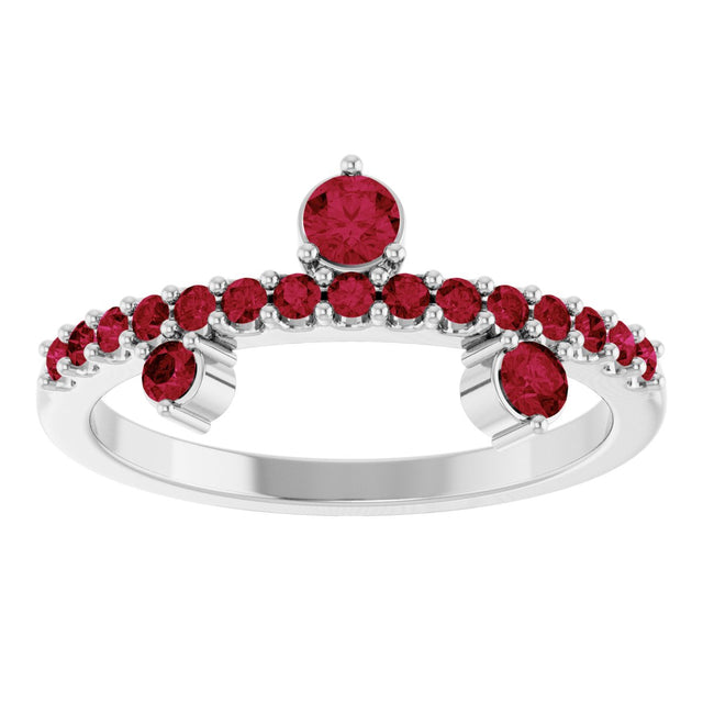 Platinum Round Lab-Grown Ruby Accented Ring - view 3