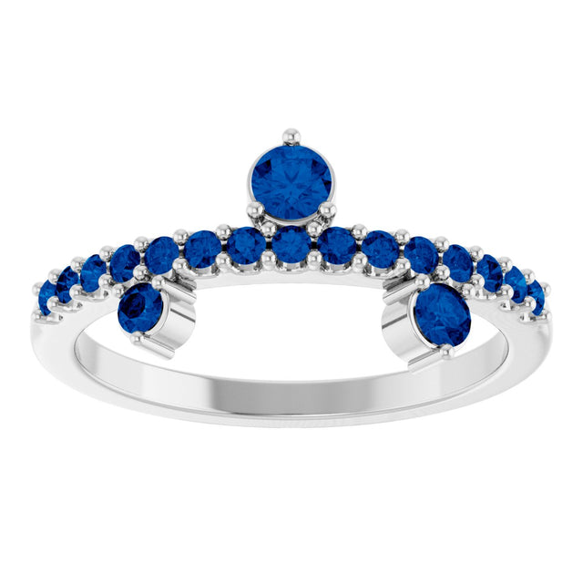 14K Gold Round Lab-Grown Blue Sapphire Accented Ring - White Gold - view 3