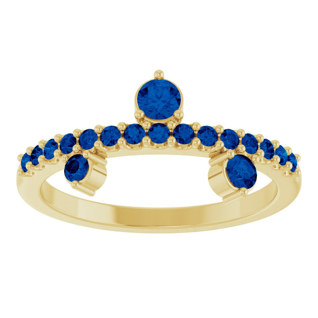 14K Gold Round Lab-Grown Blue Sapphire Accented Ring - Yellow Gold - view 3