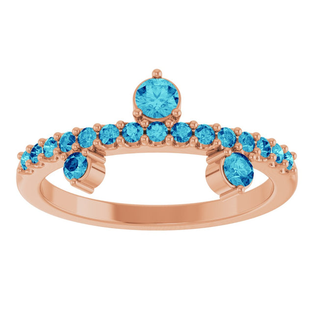 14K Gold Round Natural Blue Zircon Accented Ring - Rose Gold - view 3
