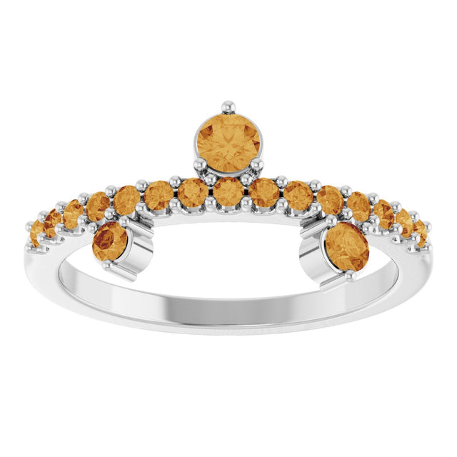 Platinum Round Natural Citrine Accented Ring - view 3