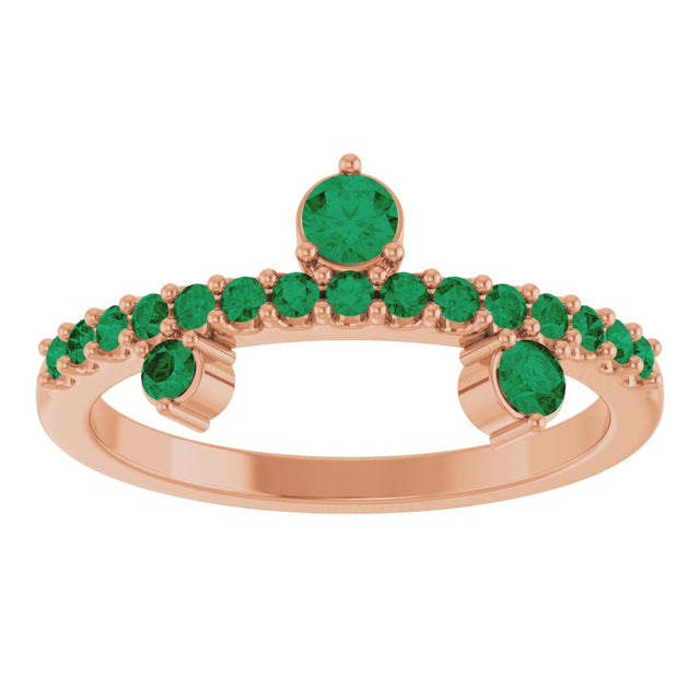 14K Gold Round Natural Emerald Accented Ring - Rose Gold - view 3