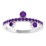 Platinum Round Natural Amethyst Accented Ring - view 3