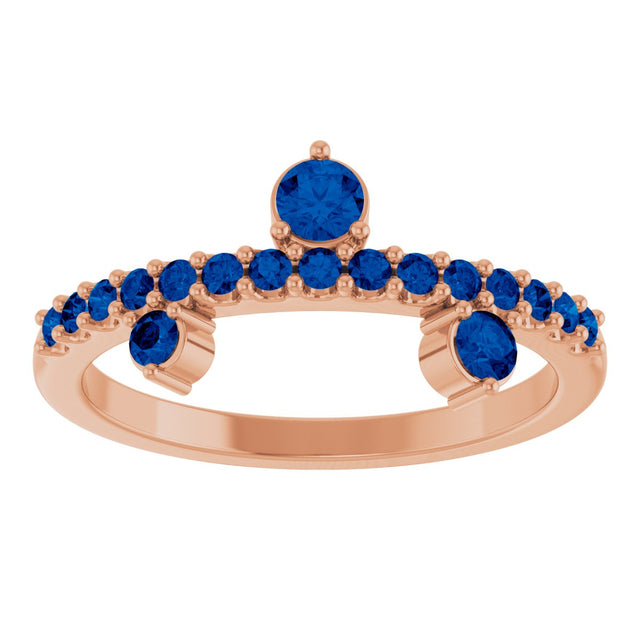 14K Gold Round Lab-Grown Blue Sapphire Accented Ring - Rose Gold - view 3