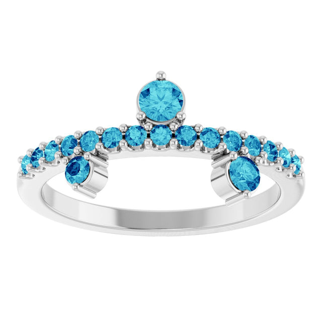 Platinum Round Natural Blue Zircon Accented Ring - view 3