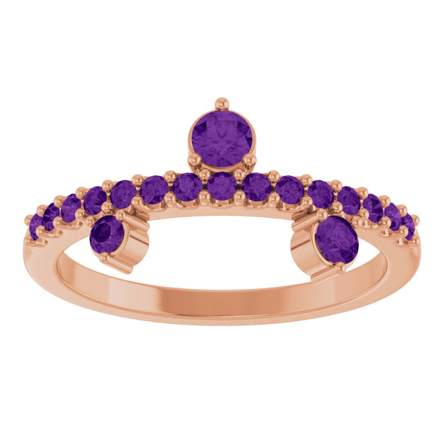 14K Gold Round Natural Amethyst Accented Ring - Rose Gold - view 3