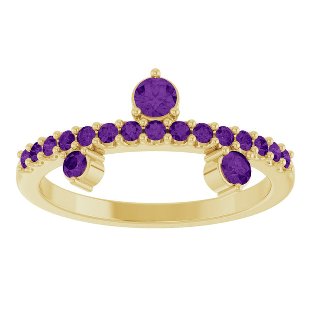 14K Gold Round Natural Amethyst Accented Ring - Yellow Gold - view 3