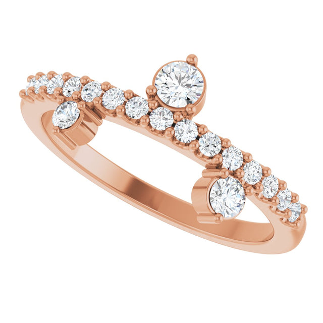 14K Gold Round Natural White Sapphire Accented Ring - Rose Gold - view 5