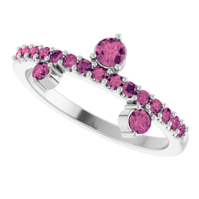 Platinum Round Natural Pink Tourmaline Accented Ring - view 5