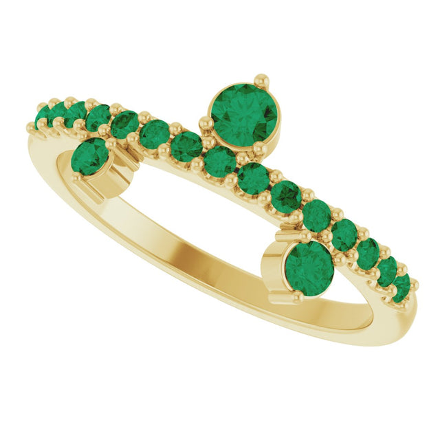 14K Gold Round Natural Emerald Accented Ring - Yellow Gold - view 5