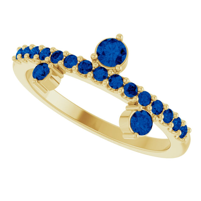 14K Gold Round Lab-Grown Blue Sapphire Accented Ring - Yellow Gold - view 5