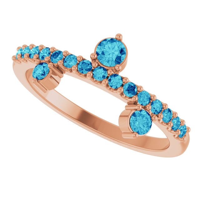 14K Gold Round Natural Blue Zircon Accented Ring - Rose Gold - view 5