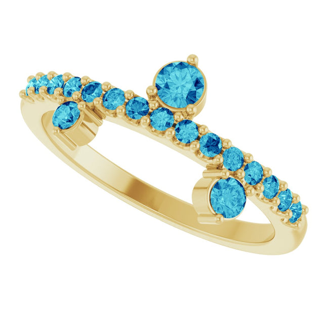 14K Gold Round Natural Blue Zircon Accented Ring - Yellow Gold - view 5