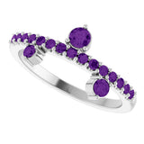 14K Gold Round Natural Amethyst Accented Ring - White Gold - view 5