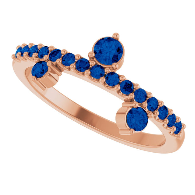 14K Gold Round Lab-Grown Blue Sapphire Accented Ring - Rose Gold - view 5