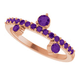 14K Gold Round Natural Amethyst Accented Ring - Rose Gold - view 5