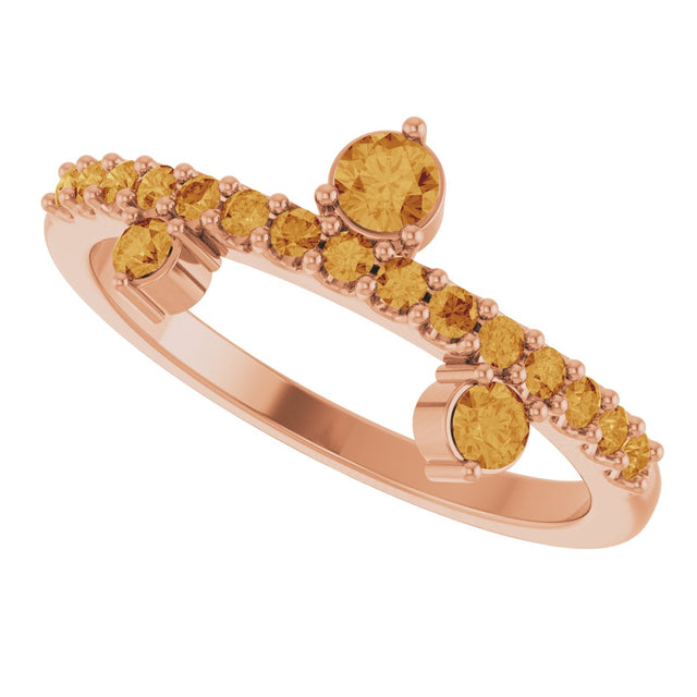 14K Gold Round Natural Citrine Accented Ring - Rose Gold - view 5