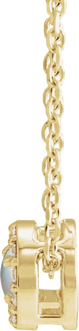 14K Gold Round Natural White Opal Halo-Style Rose-Cut Necklace or Pendant - Yellow Gold - view 4