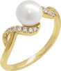 14K Gold Cultured White Freshwater Pearl & Natural Diamond Accented Pearl Ring – 6.5mm Stones - Yellow Gold
