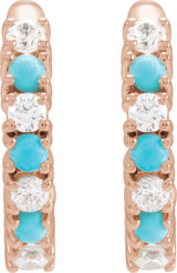 14K Gold Round Natural Turquoise & Natural Diamond Accented Hoop Earrings - Rose Gold - view 2