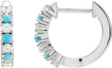 14K Gold Round Natural Turquoise & Natural Diamond Accented Hoop Earrings - White Gold
