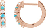 14K Gold Round Natural Turquoise & Natural Diamond Accented Hoop Earrings - Rose Gold