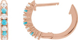 14K Gold Round Natural Turquoise & Natural Diamond Accented Hoop Earrings - Rose Gold - view 3