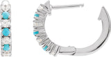 14K Gold Round Natural Turquoise & Natural Diamond Accented Hoop Earrings - White Gold - view 3