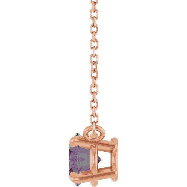 14K Gold Oval Lab-Grown Alexandrite Solitaire Necklace - Rose Gold - view 3