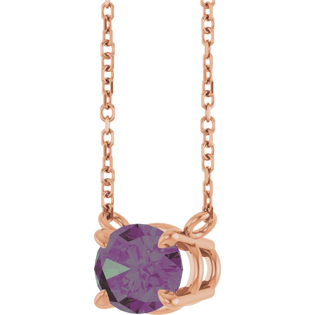 14K Gold Oval Lab-Grown Alexandrite Solitaire Necklace - Rose Gold - view 2